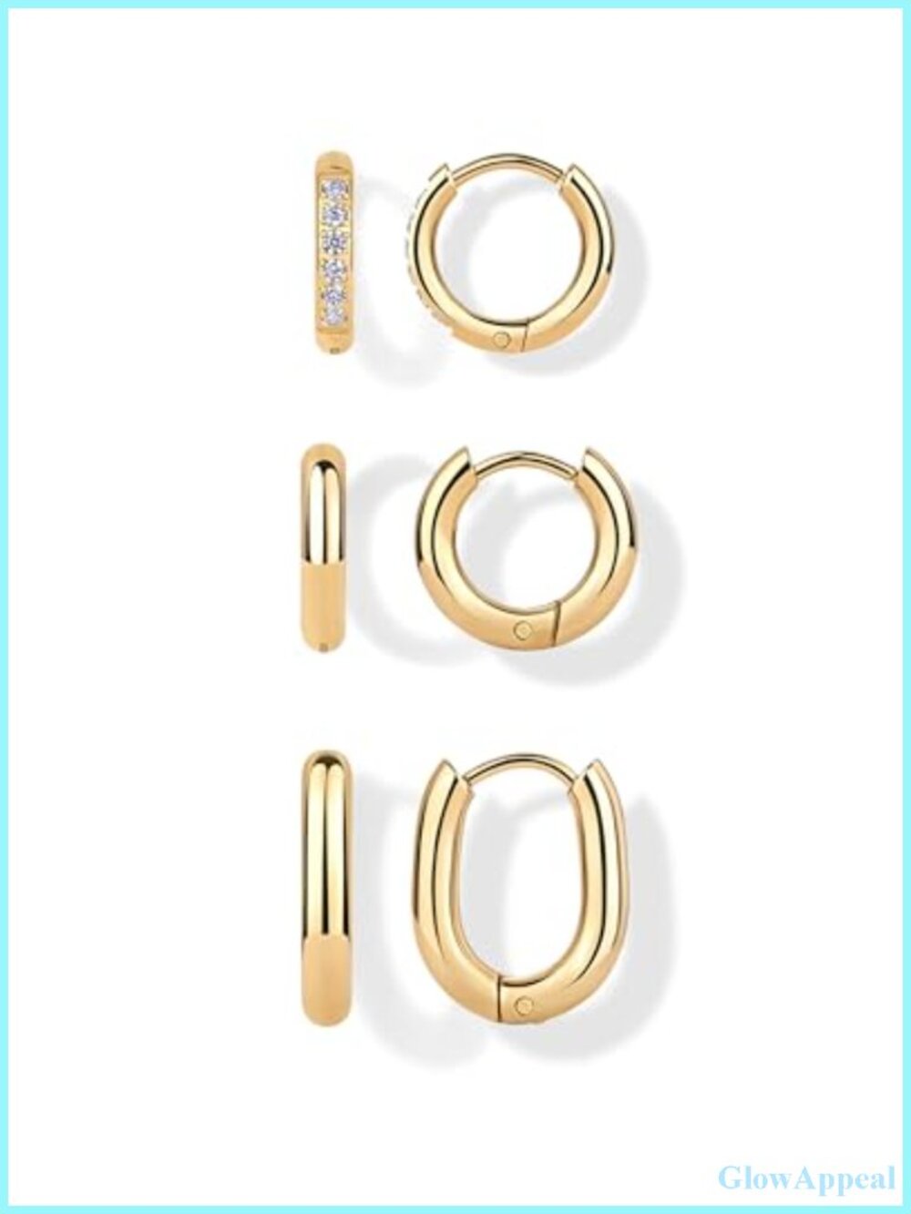 Set of 3 Waterproof Huggie Hoop Earrings for Women Gold Plated Hypoallergenic